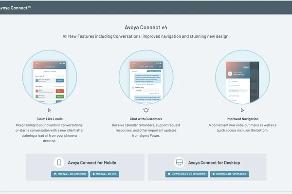 Screenshot of Avoya Connect Mobile App project showing the application interface